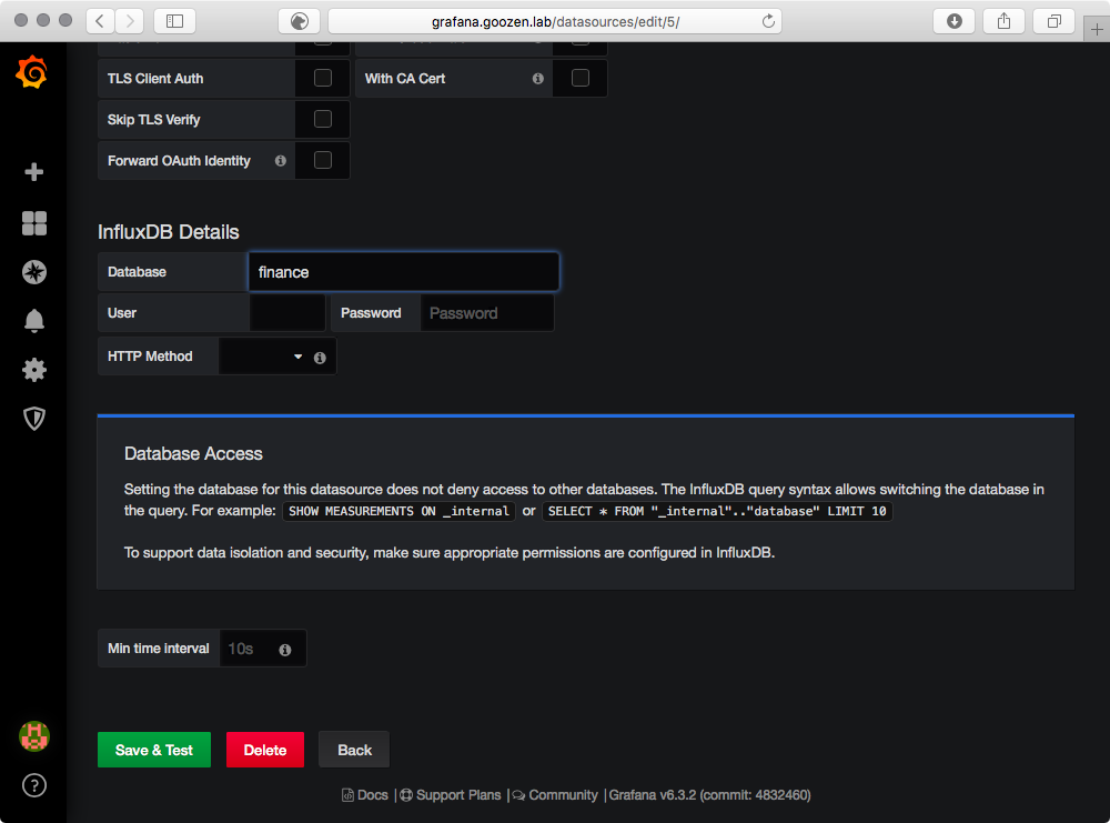 Grafana Datasource Settings