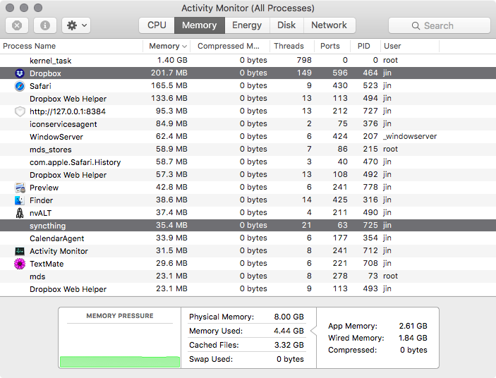 Syncthing Dropbox Memory Usage