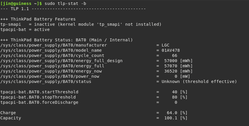 sudo tlp-stat -b