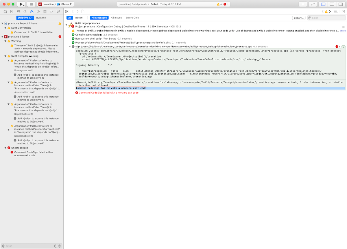 Command CodeSign failed with a nonzero exit code