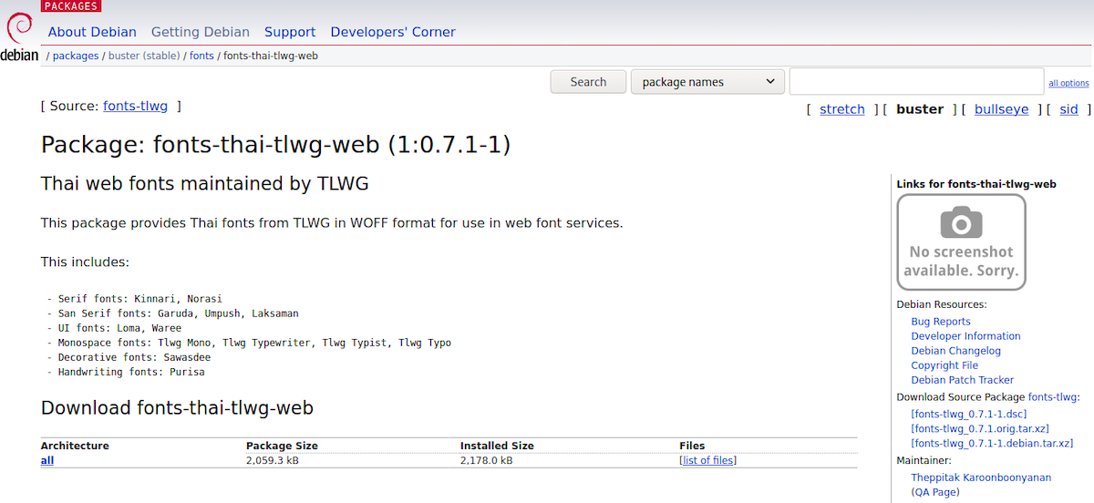 Thai font on Debian