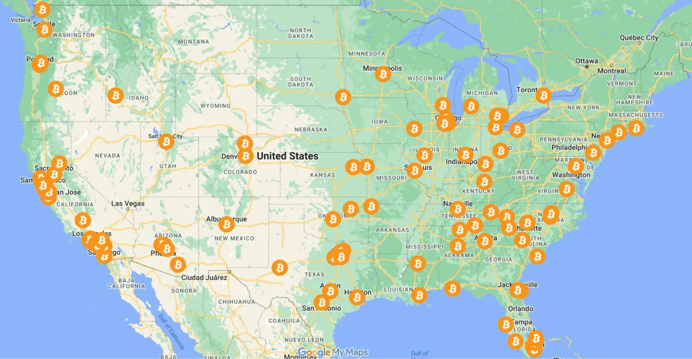 米国におけるビットコインミートアップの開催地